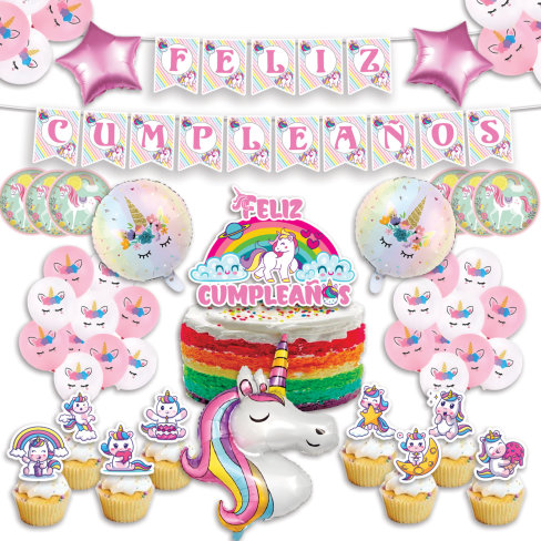 Set Cumpleaños Unicornio Globos
